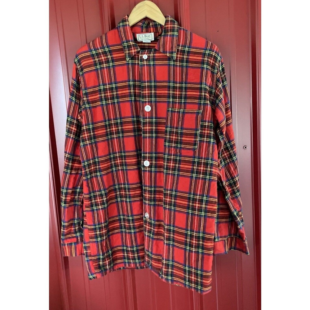 LL Bean Sleep Shirt Plaid Flannel Pajama USA Made Loungewear Vintage Medium Tall
